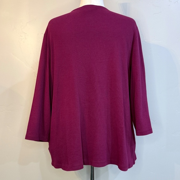 🌻 Plus Size Karen Scott 3X Cotton Scoop-Neck Top — Burgundy 3/4 sleeves - Picture 5 of 6